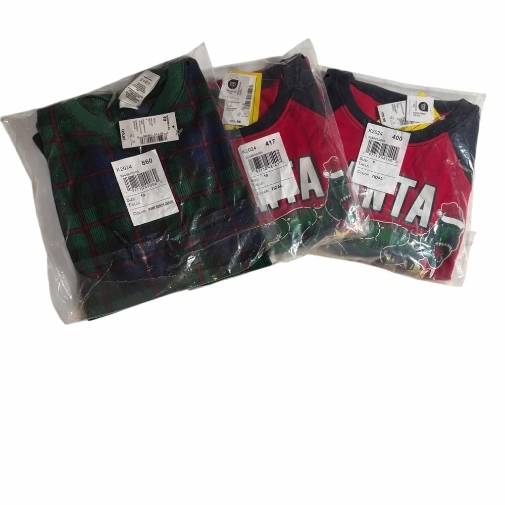 Bundle Kids Christmas Pajama Tops (3) | Holiday Dino & Plaid Long Sleeve Shirts